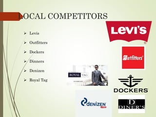 LOCAL COMPETITORS
 Levis
 Outfitters
 Dockers
 Dinners
 Denizen
 Royal Tag
 