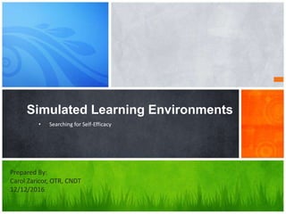 Simulated Learning Environments
• Searching for Self-Efficacy
Prepared By:
Carol Zaricor, OTR, CNDT
12/12/2016
 