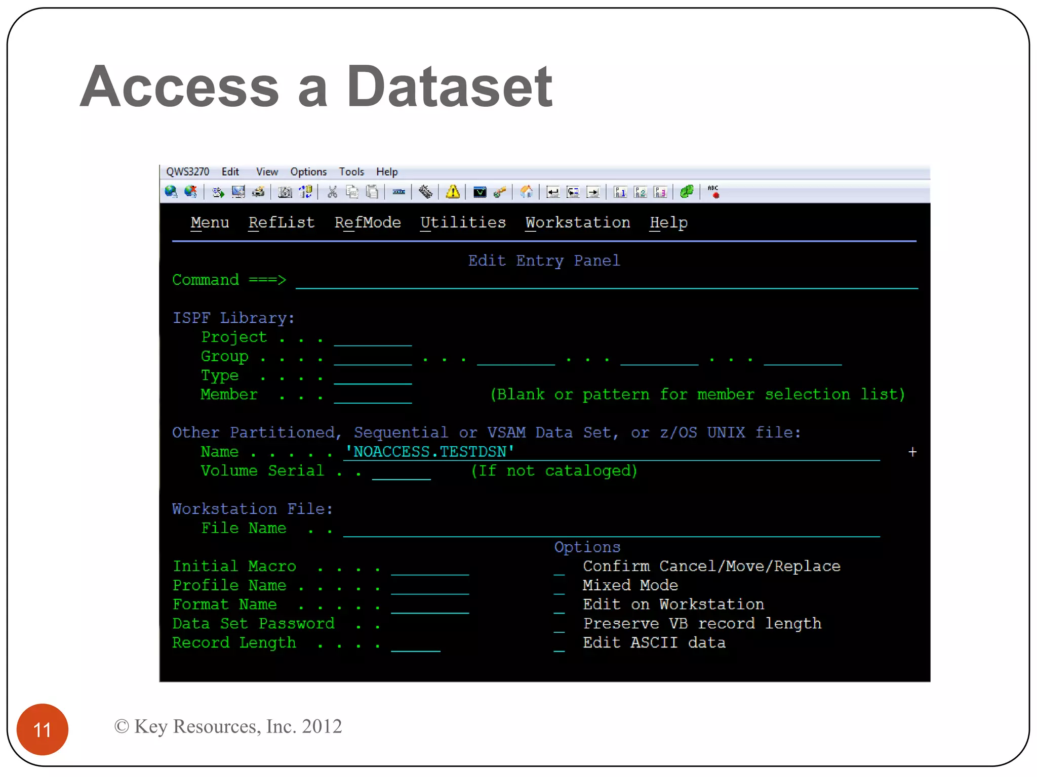 Access a Dataset




11    © Key Resources, Inc. 2012
 