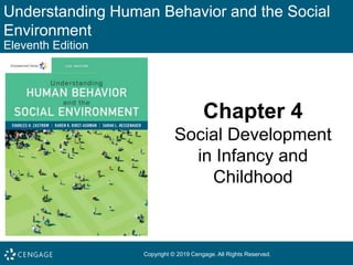 Understanding Human Behavior and the Social
Environment
Eleventh Edition
Chapter 4
Social Development
in Infancy and
Childhood
Copyright © 2019 Cengage. All Rights Reserved.
 