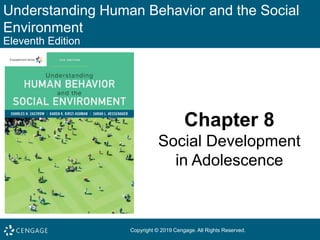 Understanding Human Behavior and the Social
Environment
Eleventh Edition
Chapter 8
Social Development
in Adolescence
Copyright © 2019 Cengage. All Rights Reserved.
 