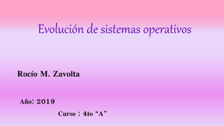 Evolución de sistemas operativos
Rocío M. Zavolta
Curso : 4to “A”
Año: 2019
 