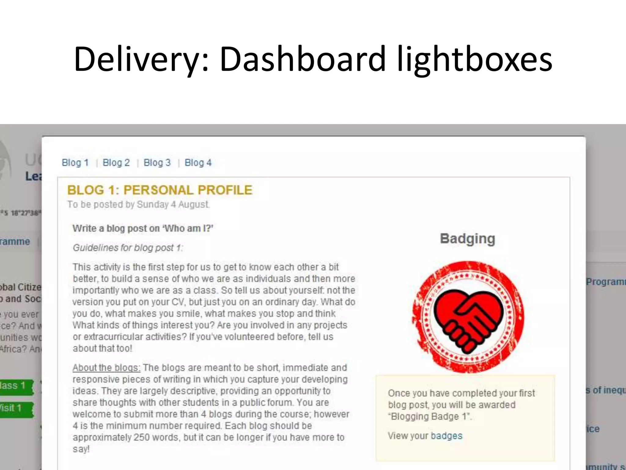 Delivery: Dashboard lightboxes
 
