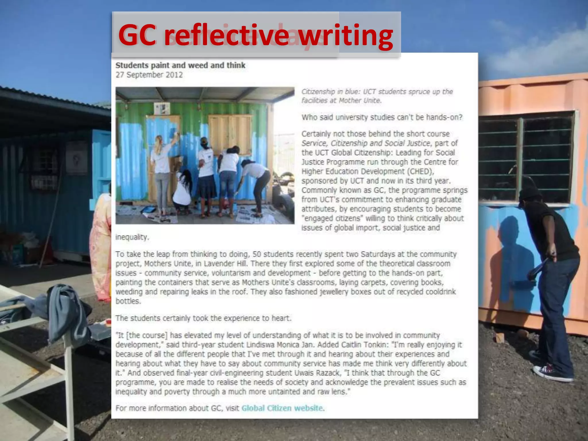 GC service daysGC reflective writing
 