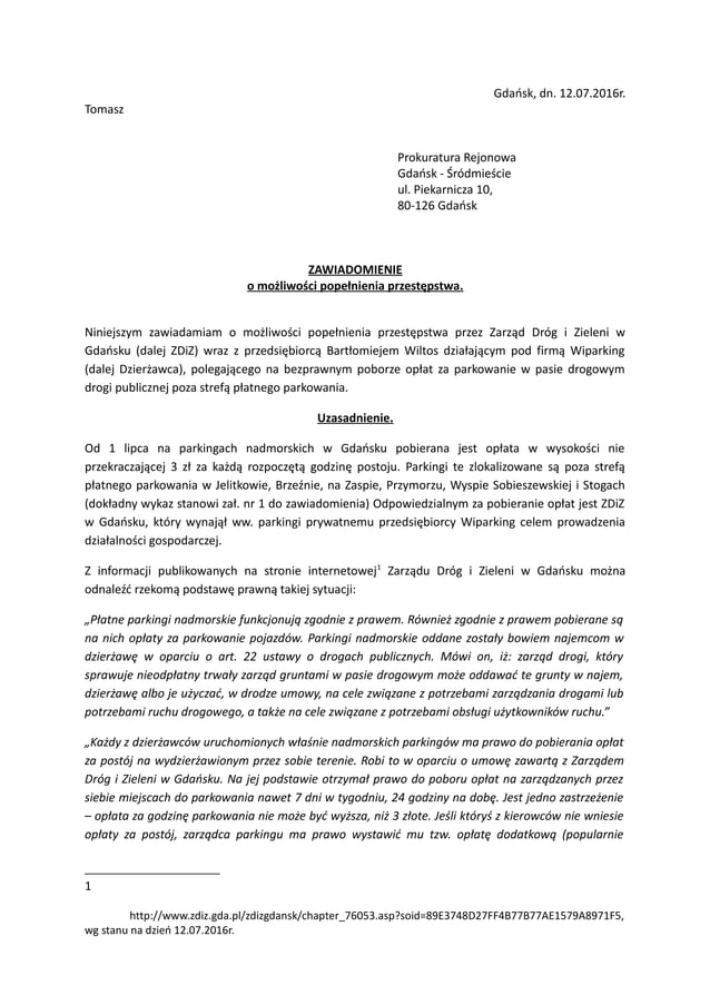 Zawiadomienie o możliwości popełnienia przestępstwa | PDF