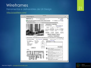Marcelo Negrini – mnegrini@mnmark.com
Wireframes
Ferramentas e deliverables de UX Design
http://ui-patterns.com/
21
 