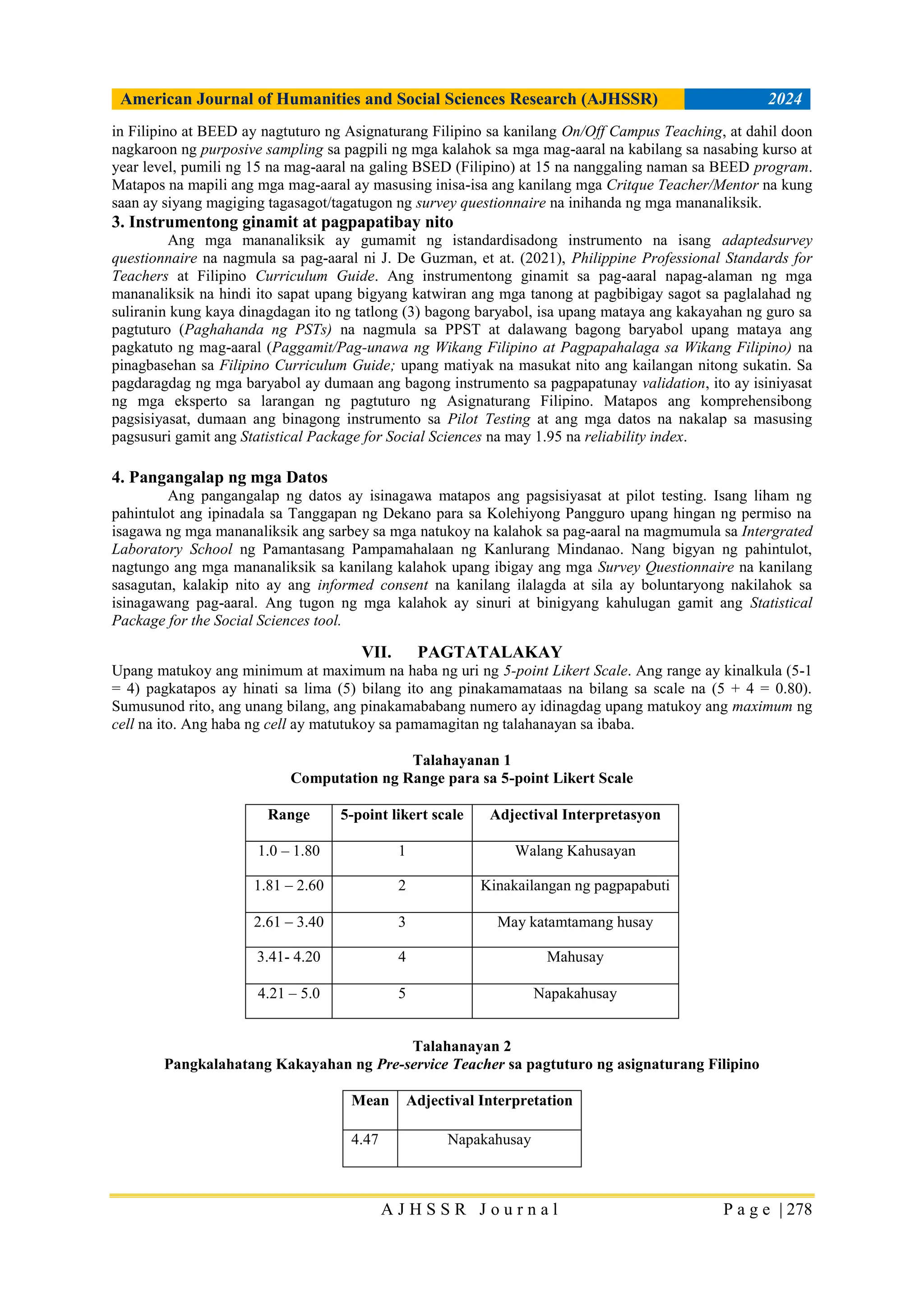 Sampling Table Tutorial Tagalog Kakayahan ng mga Pre-Service Teachers sa Pagtuturo ng Asignaturang ...