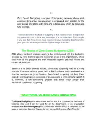Zero Based Process Design zero based budgeting & kaizen budgeting | PDF