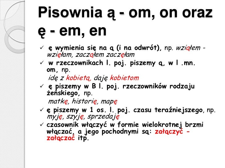 Dyktando Z ą ę Om On Em En Zbiór wszystkich zasad w jednej prezentacji