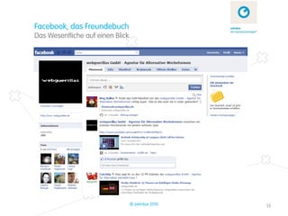 Facebook, das Freundebuch
Das Wesentliche auf einen Blick




                                  © zehnbar 2010   15
 