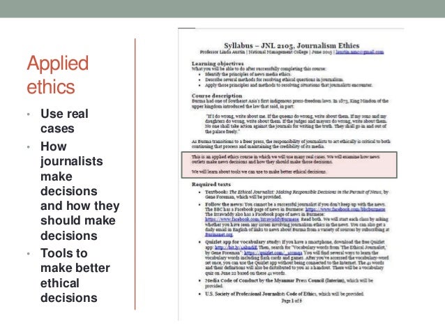 Syllabus Review Jnl 2105 Journalism Ethics Professor