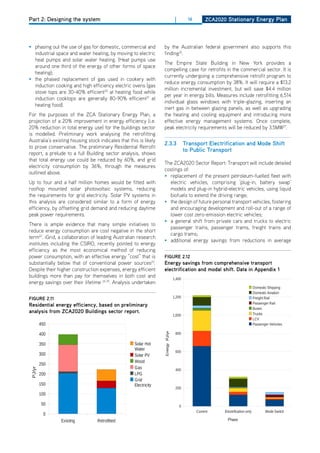 Part 2: Designing the system                                               |    16     ZCa2020 Stationary Energy Plan




• phasing out the use of gas for domestic, commercial and          by the Australian federal government also supports this
  industrial space and water heating, by moving to electric        finding26.
  heat pumps and solar water heating. (heat pumps use
                                                                   The Empire State Building in New York provides a
  around one third of the energy of other forms of space
                                                                   compelling case for retrofits in the commercial sector. It is
  heating);
                                                                   currently undergoing a comprehensive retrofit program to
• the phased replacement of gas used in cookery with
                                                                   reduce energy consumption by 38%. It will require a $13.2
  induction cooking and high efficiency electric ovens (gas
                                                                   million incremental investment, but will save $4.4 million
  stove tops are 30-40% efficient20 at heating food while
                                                                   per year in energy bills. Measures include retrofitting 6,514
  induction cooktops are generally 80-90% efficient21 at
                                                                   individual glass windows with triple-glazing, inserting an
  heating food).
                                                                   inert gas in between glazing panels, as well as upgrading
For the purposes of the ZCA Stationary Energy Plan, a              the heating and cooling equipment and introducing more
projection of a 20% improvement in energy efficiency (i.e.         effective energy management systems. once complete,
20% reduction in total energy use) for the buildings sector        peak electricity requirements will be reduced by 3.5MW27.
is modelled. Preliminary work analysing the retrofitting
Australia’s existing housing stock indicates that this is likely
                                                                   2.3.3       transport Electrification and mode Shift
to prove conservative. The preliminary Residential Retrofit
                                                                               to Public transport
report, a prelude to a full Building sector analysis, shows
that total energy use could be reduced by 60%, and grid
                                                                   The ZCA2020 Sector Report: Transport will include detailed
electricity consumption by 36%, through the measures
                                                                   costings of:
outlined above.
                                                                   • replacement of the present petroleum-fuelled fleet with
Up to four and a half million homes would be fitted with             electric vehicles, comprising ‘plug-in, battery swap’
rooftop mounted solar photovoltaic systems, reducing                 models and plug-in hybrid-electric vehicles, using liquid
the requirements for grid electricity. Solar PV systems in           biofuels to extend the driving range;
this analysis are considered similar to a form of energy           • the design of future personal transport vehicles, fostering
efficiency, by offsetting grid demand and reducing daytime           and encouraging development and roll-out of a range of
peak power requirements.                                             lower cost zero-emission electric vehicles;
                                                                   • a general shift from private cars and trucks to electric
There is ample evidence that many simple initiatives to
                                                                     passenger trains, passenger trams, freight trains and
reduce energy consumption are cost negative in the short
                                                                     cargo trams;
term22. iGrid, a collaboration of leading Australian research
                                                                   • additional energy savings from reductions in average
institutes including the CSIRo, recently pointed to energy
efficiency as the most economical method of reducing
power consumption, with an effective energy “cost” that is         figurE 2.12
substantially below that of conventional power sources23.          Energy savings from comprehensive transport
despite their higher construction expenses, energy efficient       electrification and modal shift. data in appendix 1
buildings more than pay for themselves in both cost and
energy savings over their lifetime 24 25. Analysis undertaken
                                                     Sheet1
figurE 2.11
residential energy efficiency, based on preliminary
     Residential Energy Efficiency ZCA2020
analysis from ZCa2020 buildings sector report.
               Retrofitting existing housing stock
         450
                                                                   PJ/yr




         400

         350                                         Solar Hot
                                                     Water
         300                                         Solar PV
                                                     Wood
         250
                                                     Gas
 PJ/yr




         200                                         LPG
                                                     Grid
         150                                         Electricity
         100

         50

          0
                   Existing       Retrofitted
 