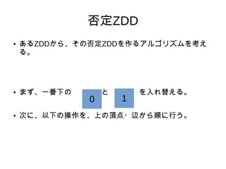 ZDD
 ZDD顢ηZDD륢르ꥺ򿼤
롣
 ޤһ¤Ρȡ椨롣
 Τˡ¤βϤ픵?x혤Ф
0 1
 