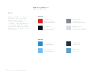 Colors create the overall look
and feel of the ZDNet brand.
Blue stands for stability and
depth, loyalty and trust.
Combining it with gray which is a
neutral color, it signifies formal,
conservative, and reliable news.
Independent from bias therefore,
more credible.
Colors
ZDNet design and style guide
09 Color Specifications
HEX #DE1400
all red icons, buttons,
editor ratings, and text
HEX #080E14
all primary text, headers,
secondary buttons
HEX #6a767f
all secondary text,
including content labels
HEX #CAD6DE
all dividers, secondary icons,
and secondary header text
Main Colors
HEX #1174c7
all secondary links
HEX #56AAF6
all sponsored labels
HEX #162736
all dropdowns
HEX #4190C7
user ratings
Other Colors
 