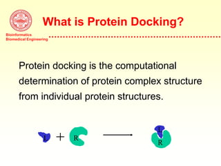 Bioinformatics
Biomedical Engineering
What is Protein Docking?
R
L
Protein docking is the computational
determination of protein complex structure
from individual protein structures.
L
R
 