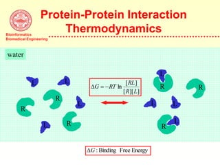 Bioinformatics
Biomedical Engineering
Protein-Protein Interaction
Thermodynamics
Energy
Free
Binding
:
G

R
L
R
L
L
L
R
R
L
L
R R
L L
]
][
[
]
[
ln
L
R
RL
RT
G 


water
 