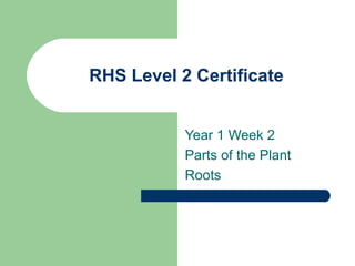 RHS Level 2 Certificate Year 1 Week 2  Parts of the Plant Roots 