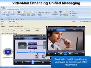 VideoMail Enhancing Unified Messaging




                                          Send Video and Screen Capture
                                          Messages as compressed eMail
                                                   Attachments
Ｐage 14   NEC Unified Solutions, Inc.
 