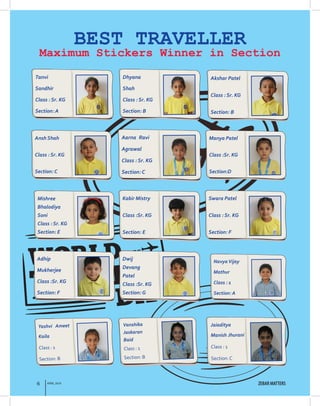 ZEBAR MATTERS6 APRIL 2018
BEST TRAVELLER
Maximum Stickers Winner in Section
Tanvi
Sandhir
Class : Sr. KG
Section: A
Dhyana...