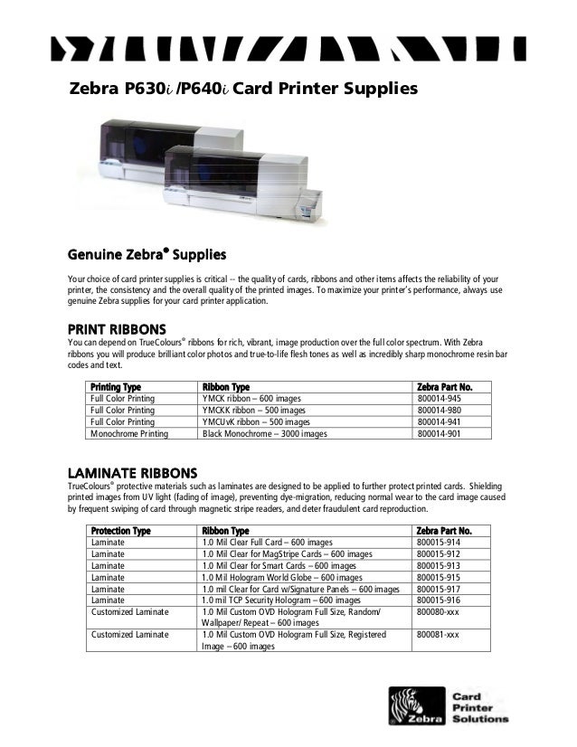 GENUINE Zebra 800014-901 Monochrome Card Ribbon iSeries printers P630i and P640i