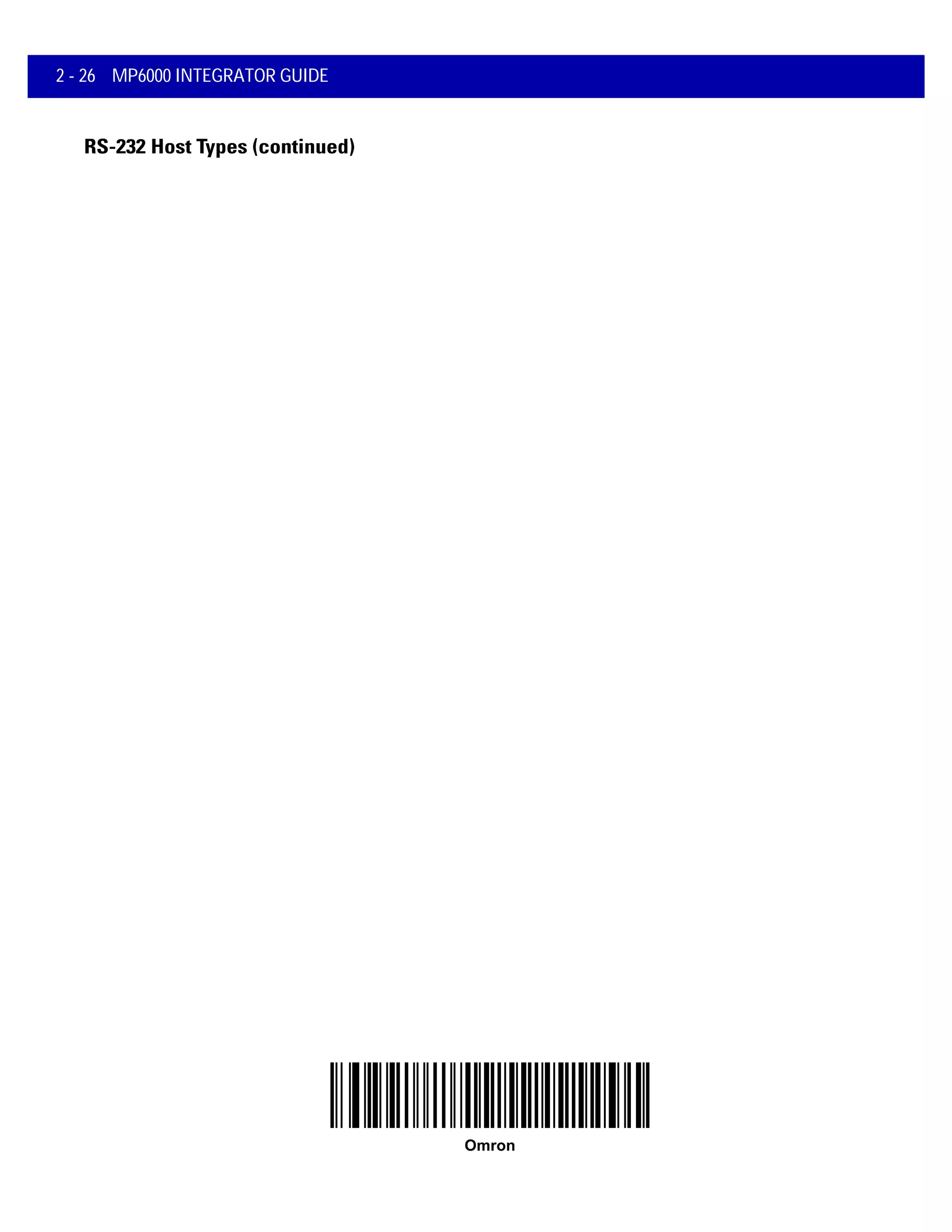 2 - 26 MP6000 INTEGRATOR GUIDE
RS-232 Host Types (continued)
Omron
 