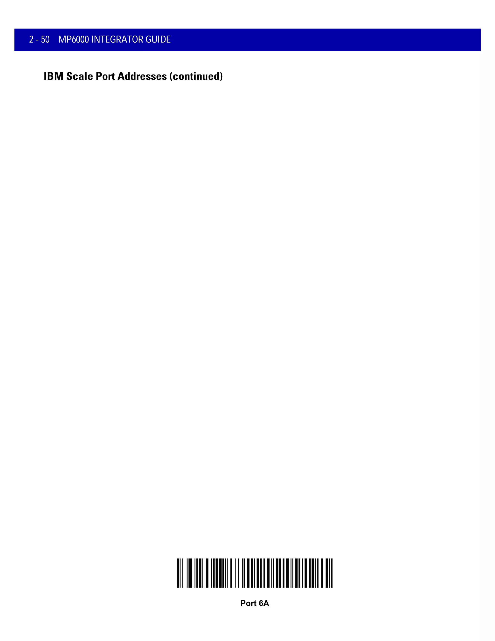 2 - 50 MP6000 INTEGRATOR GUIDE
IBM Scale Port Addresses (continued)
Port 6A
 