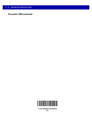 4 - 18 MP6000 INTEGRATOR GUIDE
Parameter # 996 (continued)
* Low Vibration Sensitivity
(1)
 