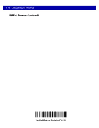 2 - 46 MP6000 INTEGRATOR GUIDE
IBM Port Addresses (continued)
Hand-held Scanner Emulation (Port 9B)
 