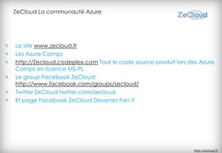ZeCloud La communauté Azure




Le site www.zecloud.fr
Les Azure Camps
http://Zecloud.codeplex.com Tout le code source pro...