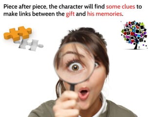 Piece after piece, the character will find some clues to 
make links between the gift and his memories. 
 