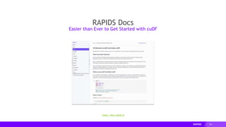 104
RAPIDS Docs
Easier than Ever to Get Started with cuDF
https://docs.rapids.ai
 