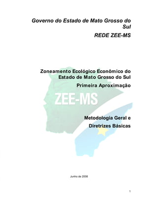 1
Governo do Estado de Mato Grosso do
Sul
REDE ZEE-MS
Zoneamento Ecológico Econômico do
Estado de Mato Grosso do Sul
Primeira Aproximação
Metodologia Geral e
Diretrizes Básicas
Junho de 2008
 