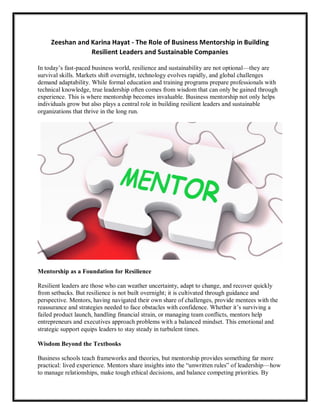 Zeeshan and Karina Hayat - The Role of Business Mentorship in Building ...