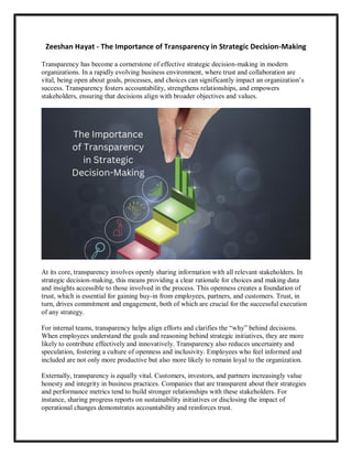 Zeeshan Hayat - The Importance of Transparency in Strategic Decision ...