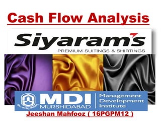 Cash Flow Analysis
Jeeshan Mahfooz ( 16PGPM12 )
 