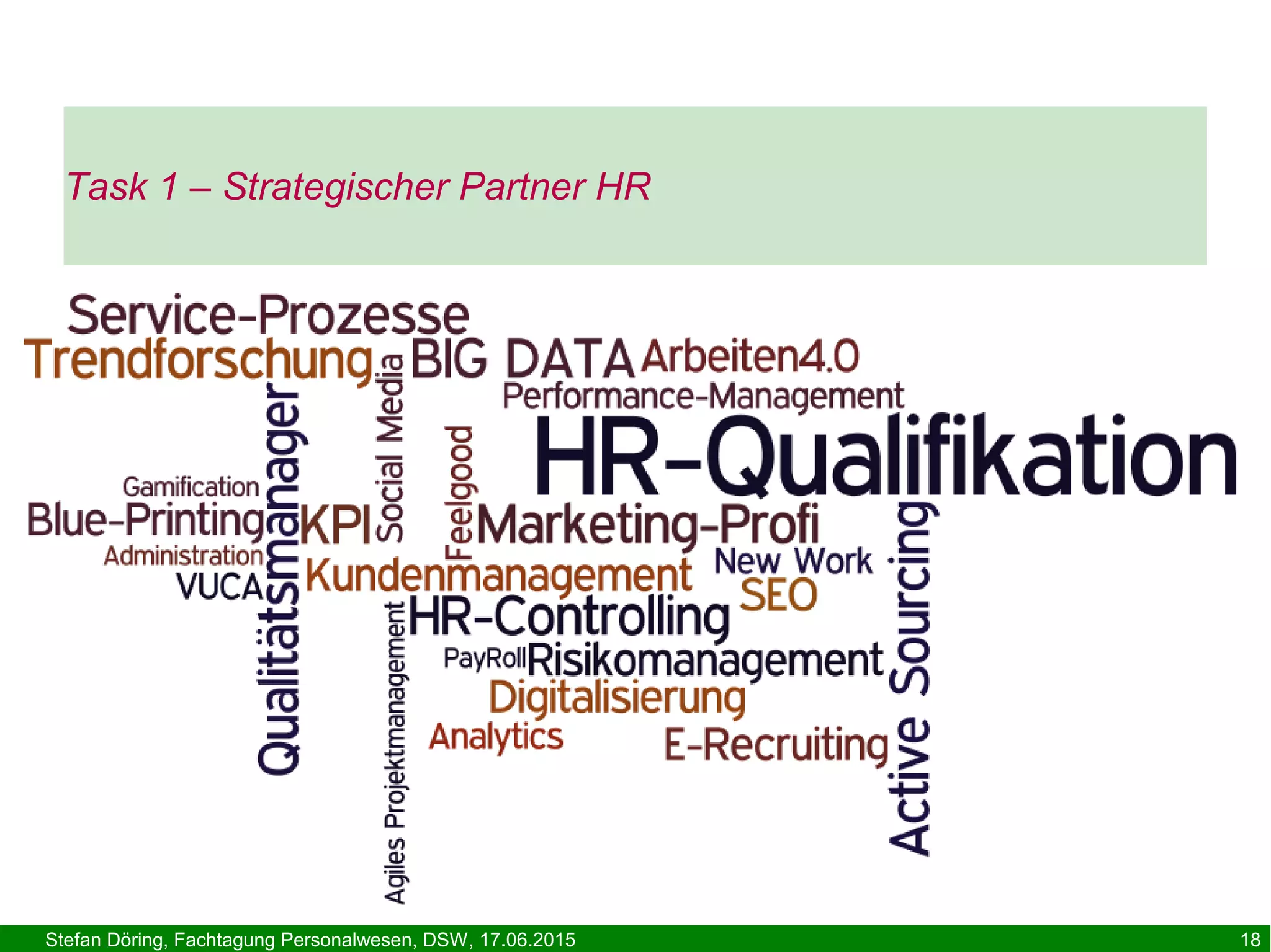 Stefan Döring, Fachtagung Personalwesen, DSW, 17.06.2015 18
Task 1 – Strategischer Partner HR
 