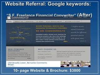   Website Referral: Google keywords:    “S.F. Freelance Financial Copywriter”  (After) 10- page Website & Brochure: $3800  