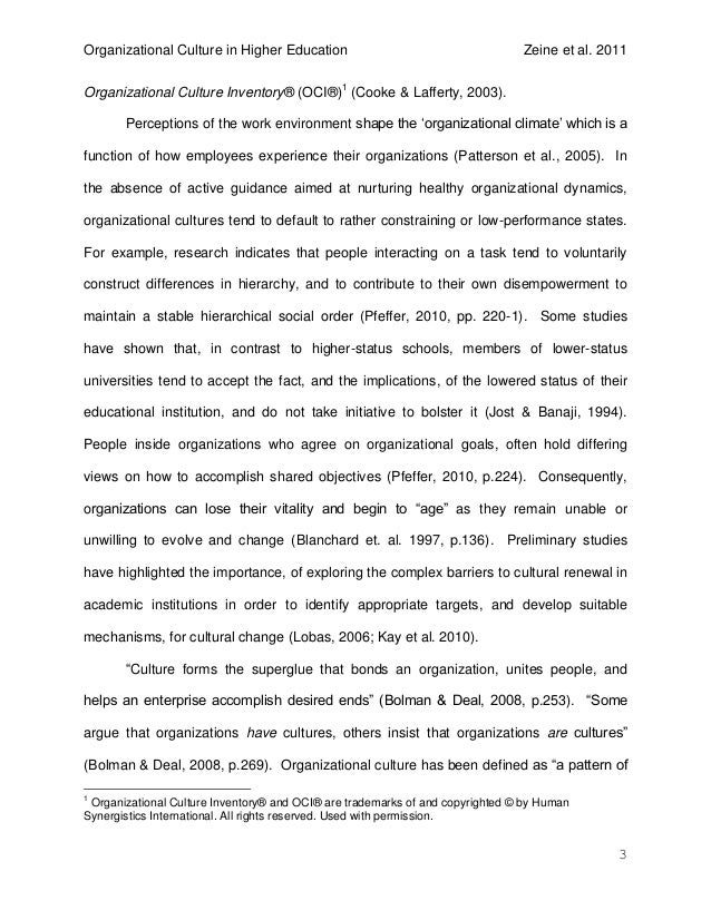 Example research paper on organizational culture