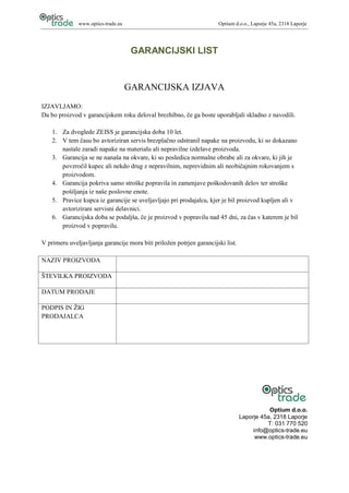 Garancijski list | Zeiss | Optics Trade | PDF