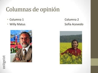 Columnas de opiniónColumna 1					Columna 2Willy Matus					Sofía Acevedozeitgeist
