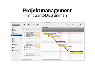 Gantt-Diagramme geben Ihnen eine
grafische Übersicht des Zeitverlaufs
und machen Zusammenhänge
optisch nachvollziehbar.
 