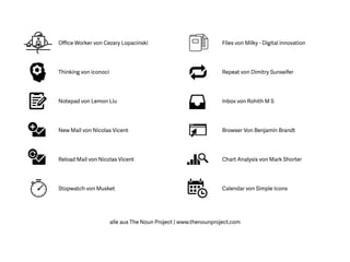 Icon-Credits alle aus The Noun
Project | www.thenounproject.com
 