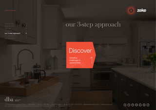our 3-step approach 
Discover 
revealing 
challenges & 
opportunities 
who we are 1 
how we think 2 
why us? 3 
the proof 4 
our 3-step approach 5 
our capabilities 6 
our reputation 7 
1.5 Paintworks | Colthurst Mews | Bath Road | Bristol | BS4 3EH | United Kingdom | studio +44 (0)117 972 8700 | ideas@zekecreative.com | zekecreative.com 
Zeke Creative Limited Registered in England at the above address. Registered Company No. 08091086 VAT Registration No. 138 7493 75 
 