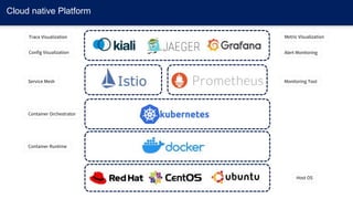 Cloud native Platform
Host OS
Container Runtime
Container Orchestrator
Service Mesh Monitoring Tool
Trace Visualization Me...