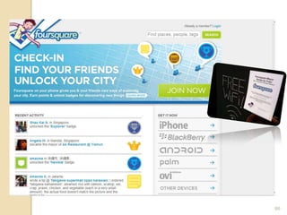 Mobiele communicatie= locatie gebaseerde informatie en marketing- Iphone geeft via verschillende applicaties DIRECT   inzicht in alle gezochte restaurants, inclusief route     (navigatie!) en telefoonnummer dat direct gebeld kan   worden. - Tevens zijn er recensies over uw bedrijf te lezen.- Naast Iphone ook nieuwe toestellen: Google, Microsoft- Grote opkomst netbooks en tablet pc’s - Mensen zijn steeds meer continue online voor vast laag   bedrag per maand55Van aanwezig naar zichtbaar