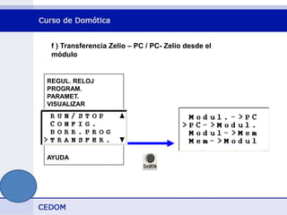 REGUL. RELOJ
PROGRAM.
PARAMET.
VISUALIZAR
AYUDA
f ) Transferencia Zelio – PC / PC- Zelio desde el
módulo
 