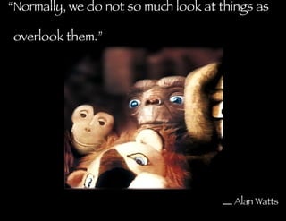 “ Normally, we do not so much look at things as   overlook them.” Alan Watts 