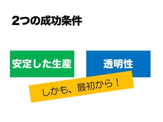 2つの成功条件
安定した生産 透明性
 