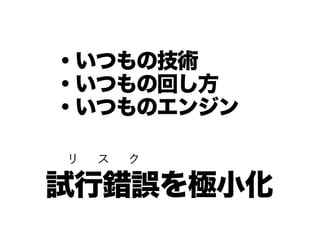 ・いつもの技術
・いつもの回し方
・いつものエンジン
リ ス ク
試行錯誤を極小化
 