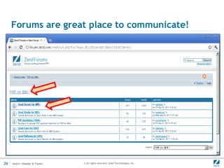 Forums are great place to communicate!




26   Insert->Header & Footer   © All rights reserved. Zend Technologies, Inc.
 